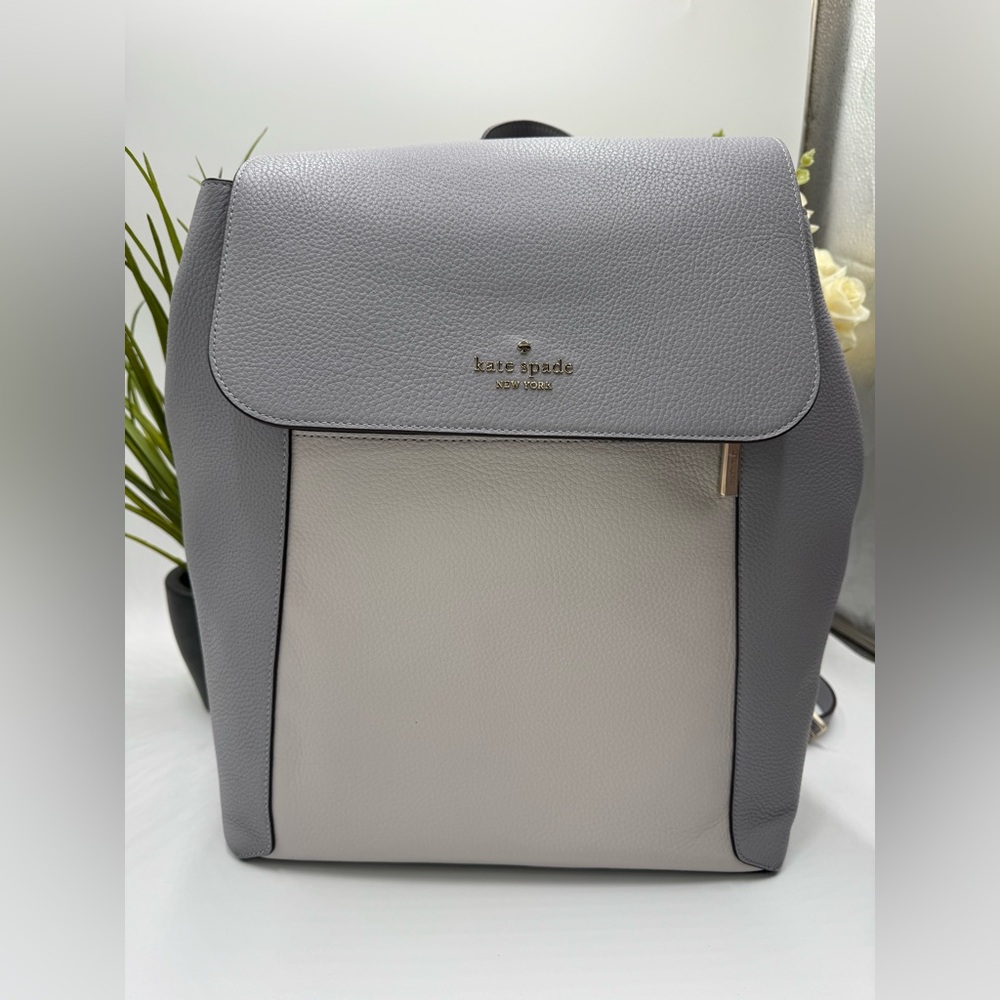 Kate Spade New York Lena large flap backpack in mountain grey pebbled leather